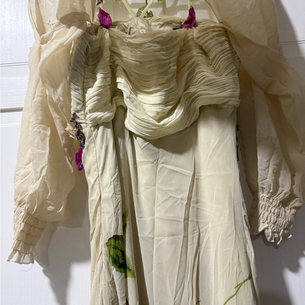 Elegant Cream Floral Maxi Dress with Green and Pink Accents - Picture 12 of 15
